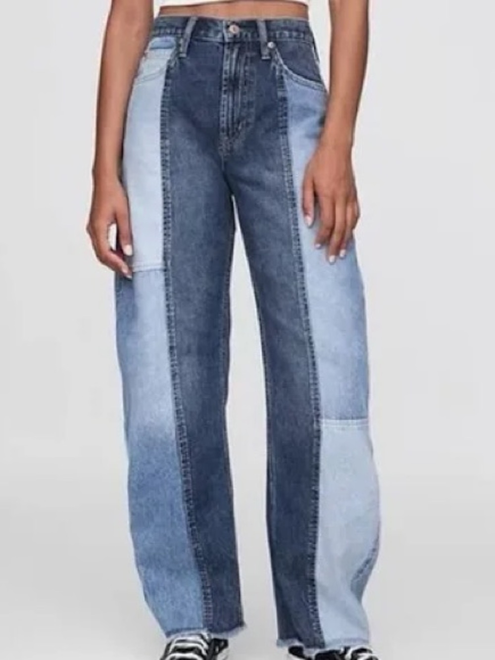 High-Waist Two-Tone Wide Leg Jeans - Blue
